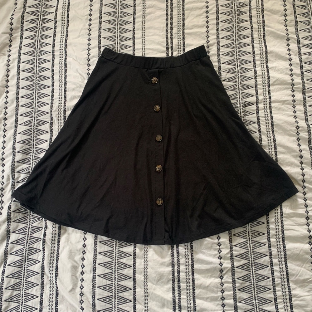 Everly | Black Button Front Skater Skirt Size Small